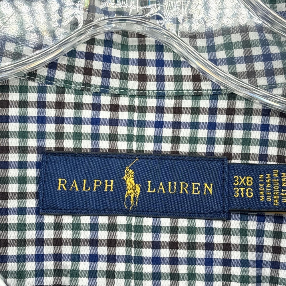 Ralph Lauren Shirt Mens Big 3X Blue Green Check Button Down Long Sleeve Stretch - Picture 4 of 14